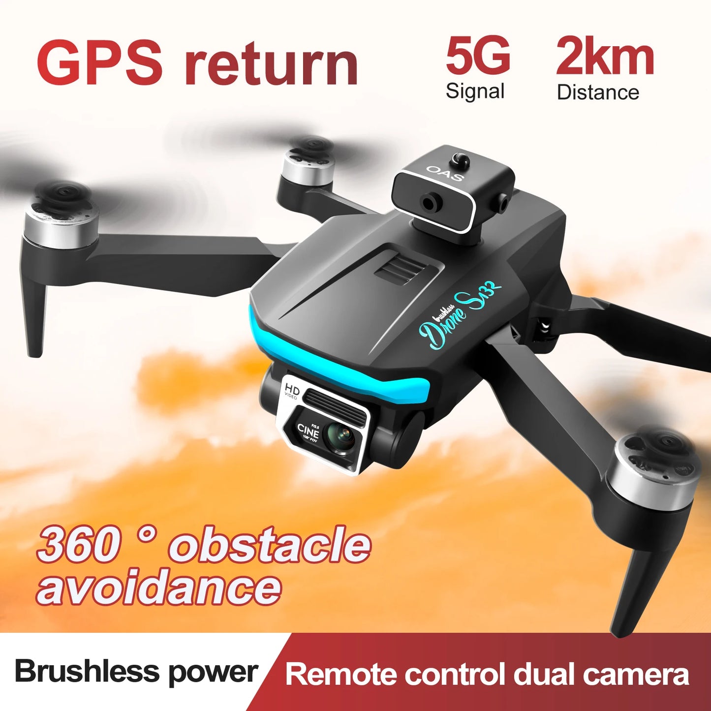 KBDFA S132 Mini Drone GPS 8K Dual Camera HD Obstacle Avoidance Brushless Motor RC Helicopter Professional Quadcopter Dron Toys