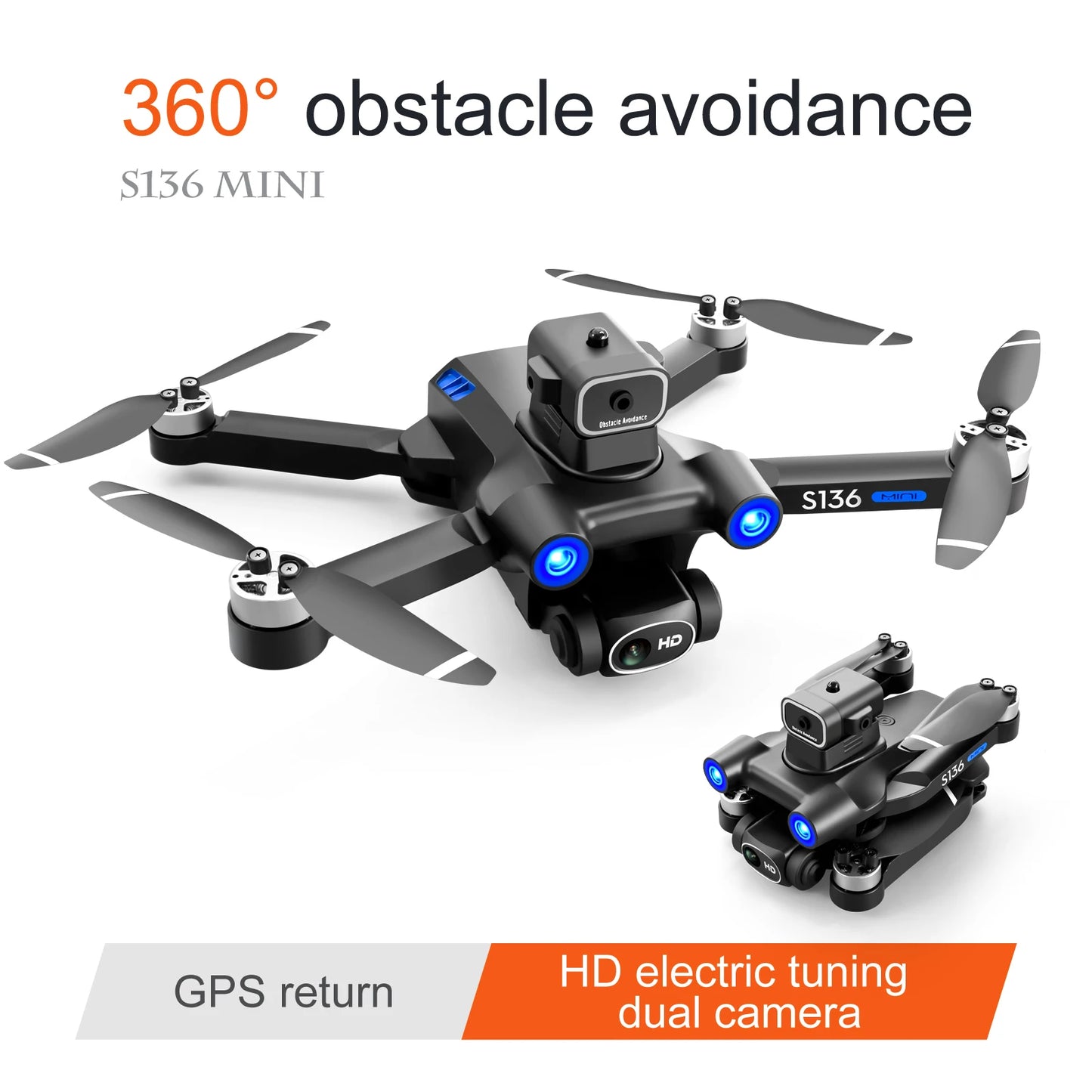 KBDFA S136 GPS Drone 4K Dual Camera Aerial Photography RC Helicopter Brushless Professional Laser Obstacle Avoidance Quadcopter