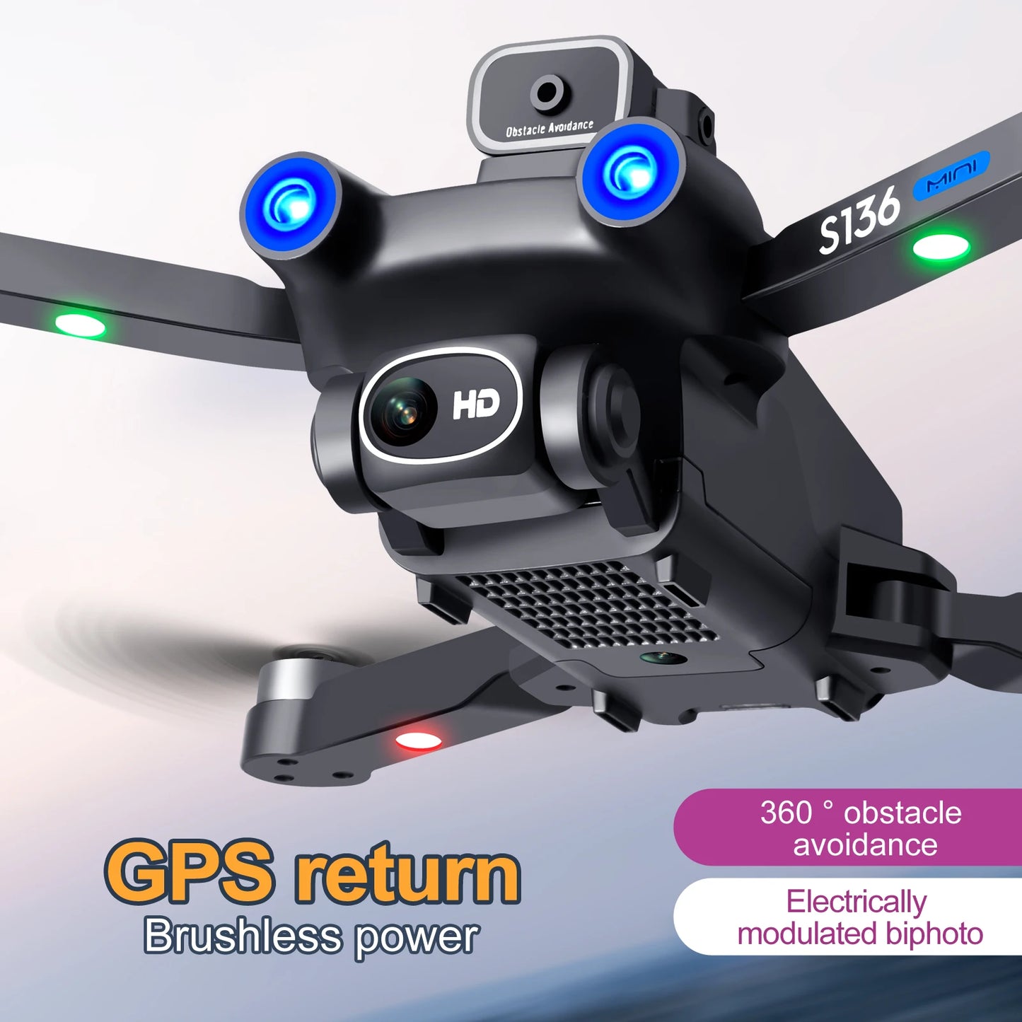 KBDFA S136 GPS Drone 4K Dual Camera Aerial Photography RC Helicopter Brushless Professional Laser Obstacle Avoidance Quadcopter