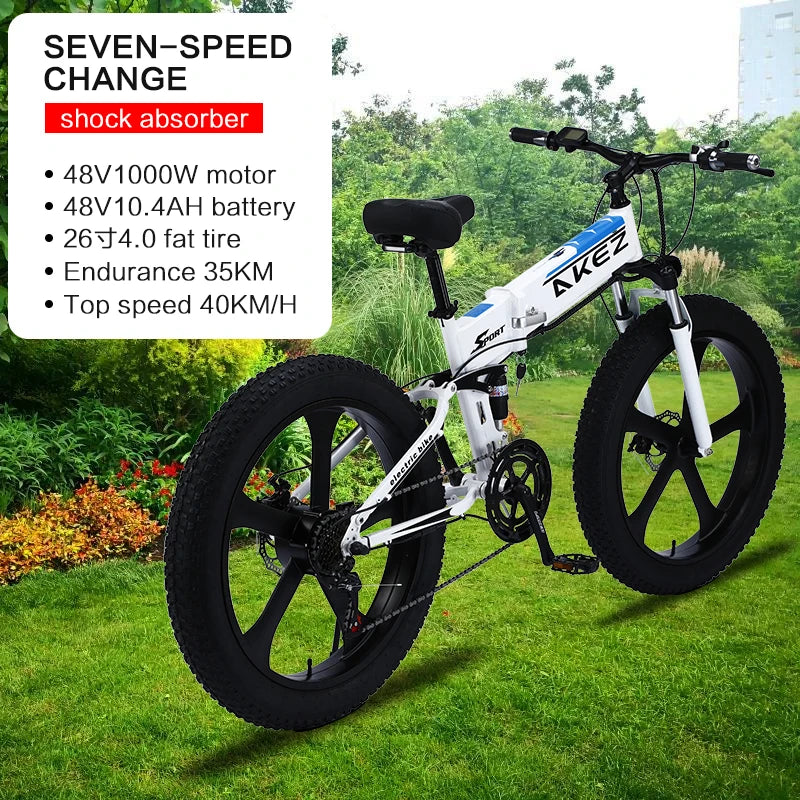 Electric Bike 1000W Motor Bikes Bicycles 48V ELECTR BIKE Mountain Bike Snow Bicycle 26×4.0 Fat Tire e bike Folded ebike Cycling