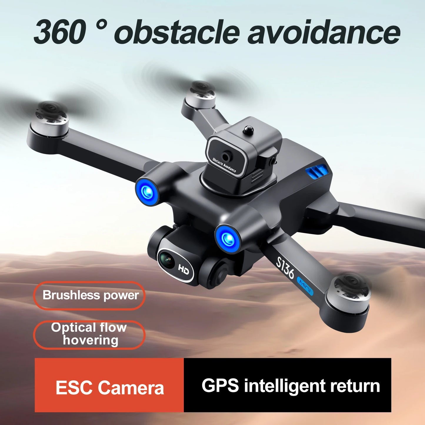 S136 Rc Drone 4K Hd Camera Brushless Remote Control Drone Uav Obstacle Avoidance Remote Control Aircraft for Boys