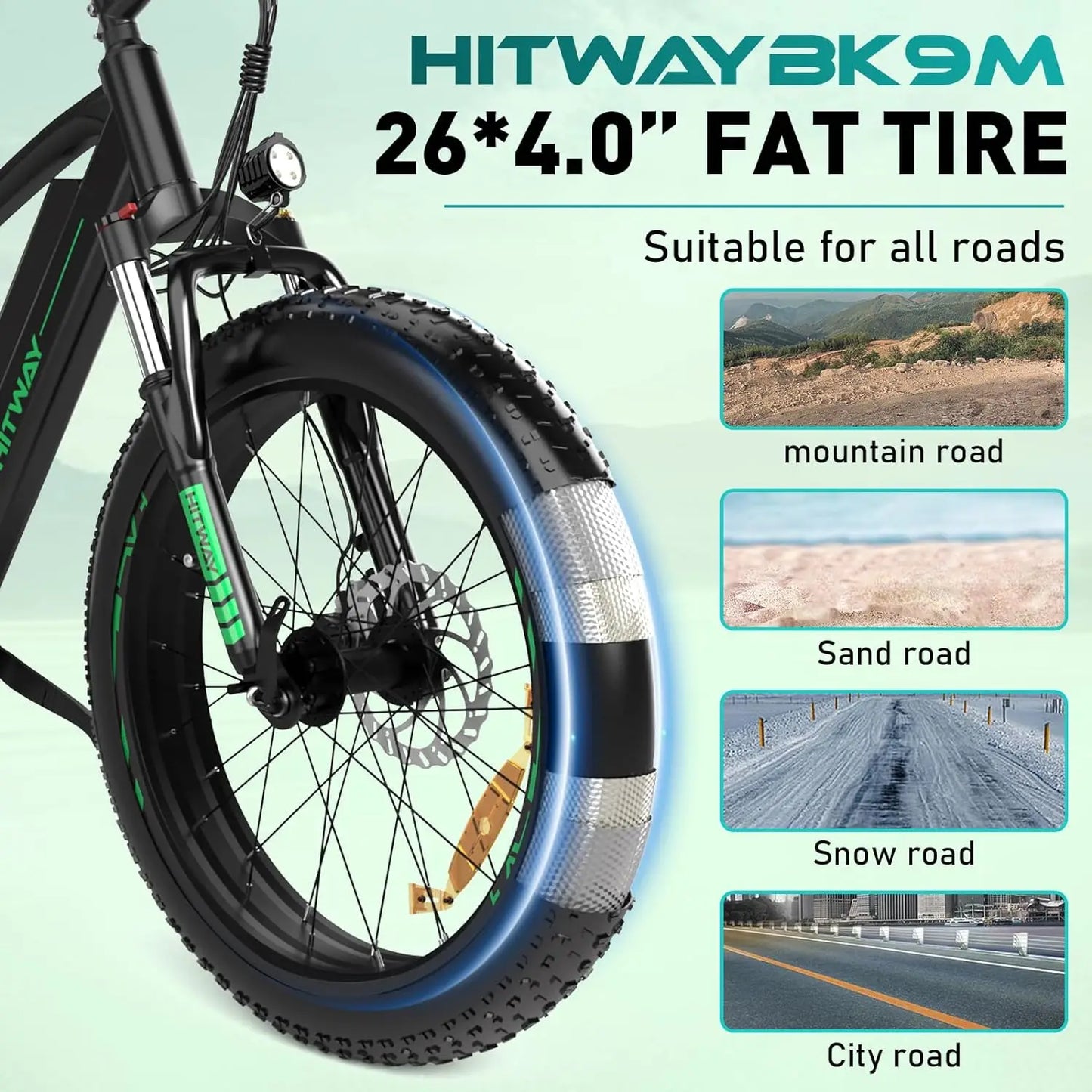 HITWAY BK9M Electric Bike 48V 15Ah, 750W 26" 4.0 Fat Tire Electric Mountain Bike Electric Bike Removable Lithium Battery 7 Speed