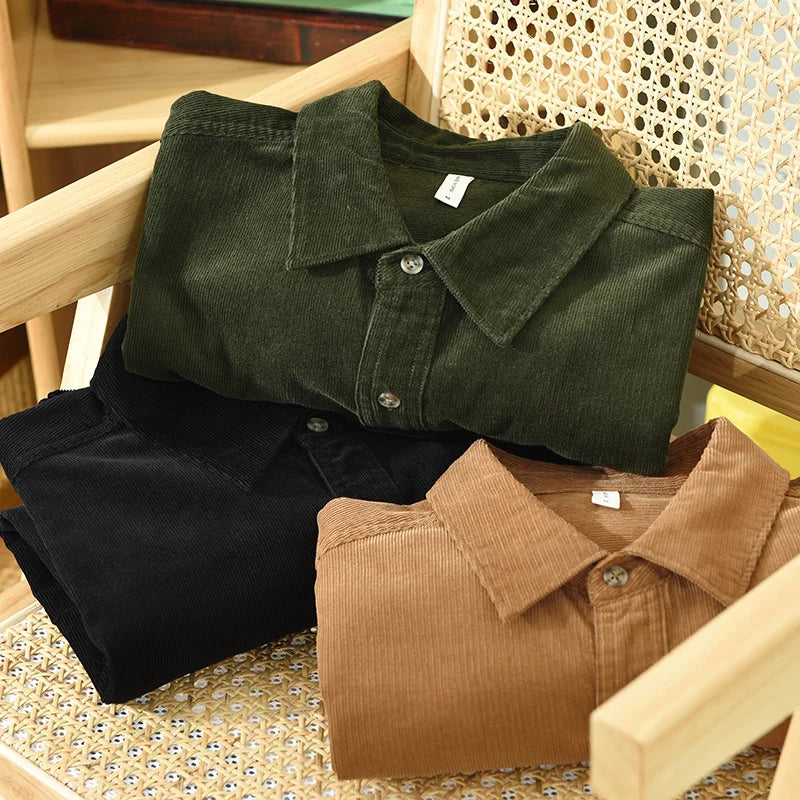 New Italy Quality Corduroy Cotton Shirt Men Brand Trend Thickness Long Sleeve Comfortable Tops Clothing Chemise Homme Drop-ship