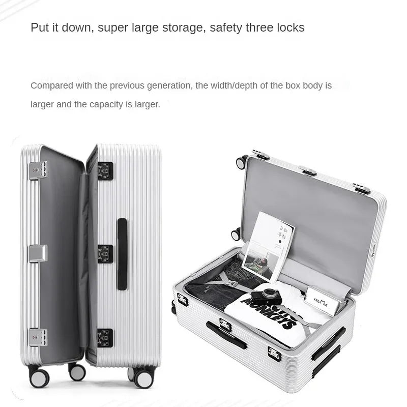 All-Aluminum Large Capacity Universal Wheel Front Open Trave Suitcases Magnesium Alloy Luggage Trolley Case Password Boarding Bo