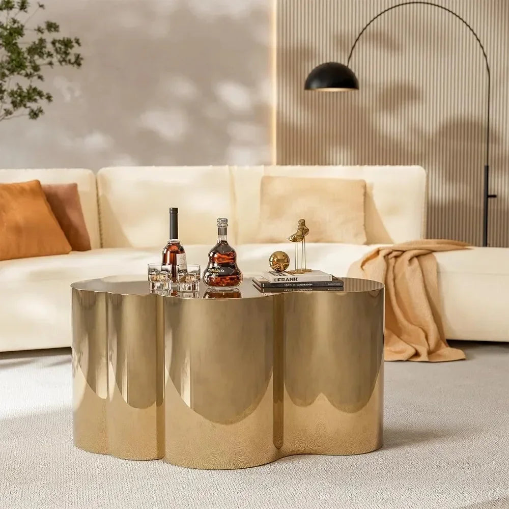 Modern Gold Stainless Coffee Table, Small Cloud Fashion Design Accent Table End Table for Living Room Bedroom