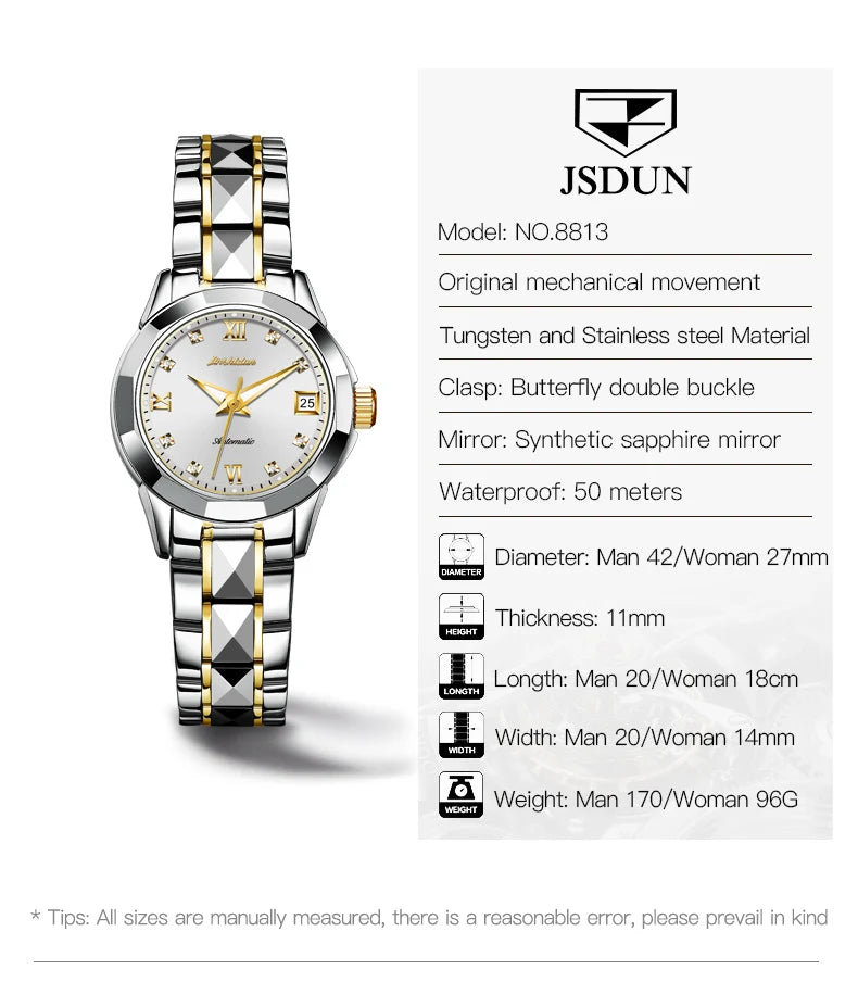 JSDUN Elegant Luxury Women Automatic Mechanical Watches New Waterproof Luminous Lady Wrist Watch Casual Fashion Watch for Women