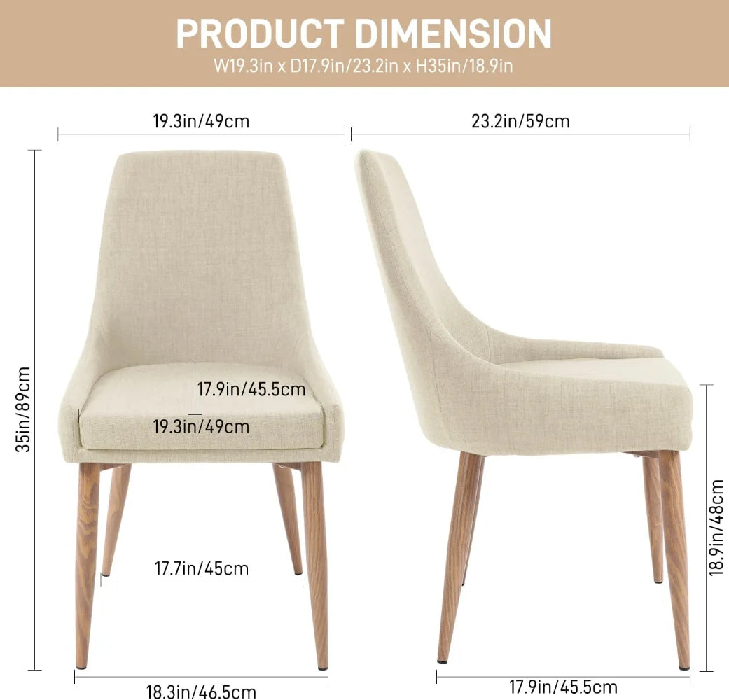 E&D FURNITURE Dining Chairs, Living Room Chair Set of 4 Accent Chair with High Back Beige Fabric Dining