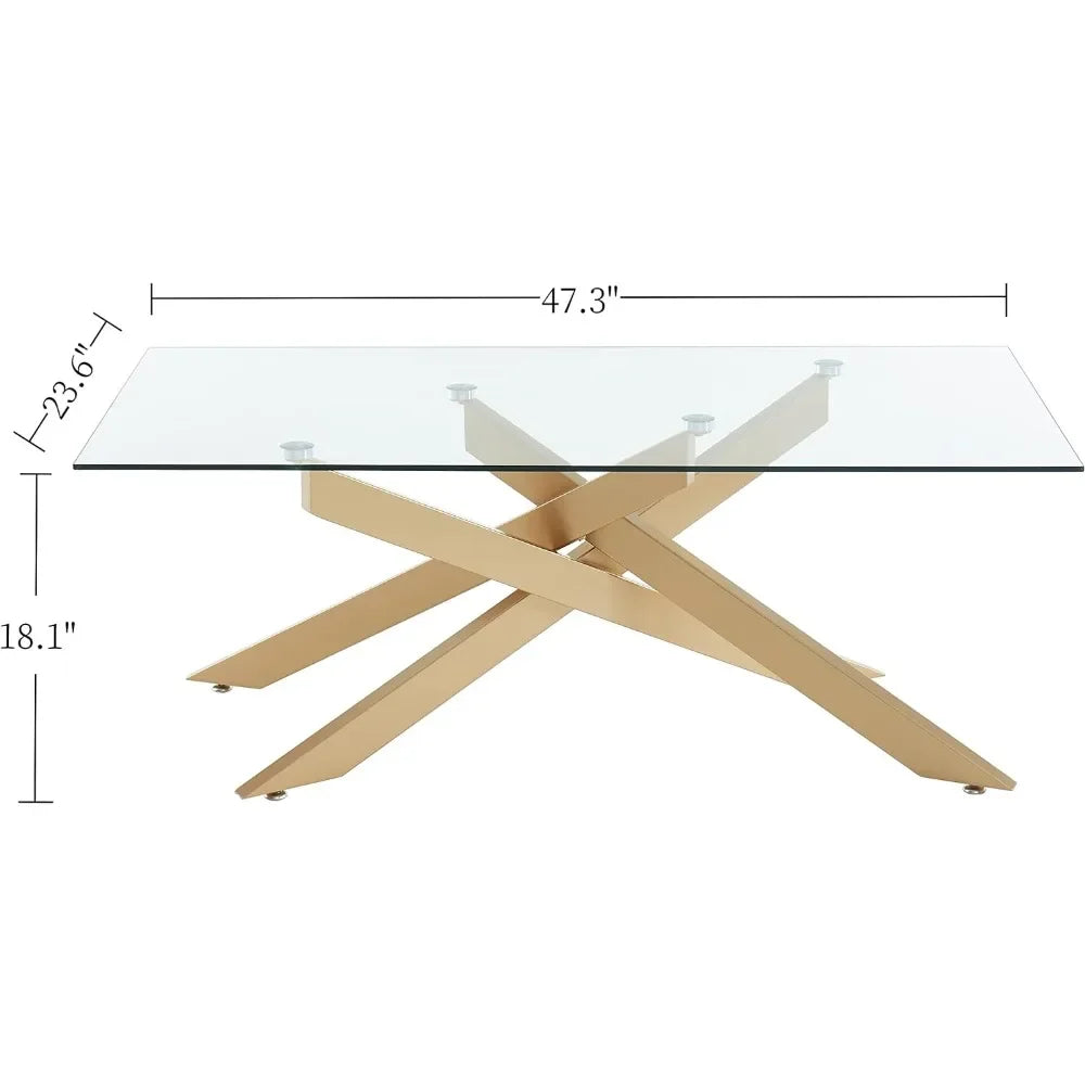 Tea and Coffee Tables for Living Room Tempered Glass Top and Metal Tubular Leg Rectangle Modern Coffee Table End of Tables Coffe