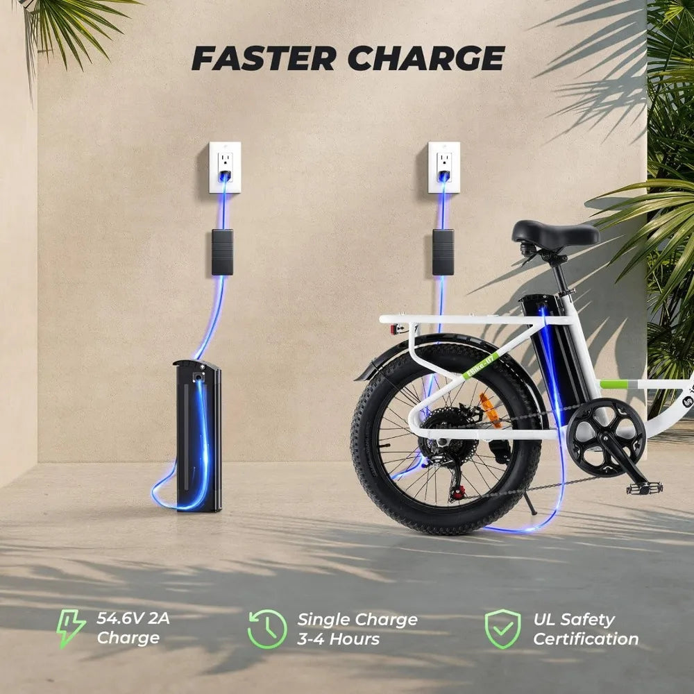 Electric Bike for Adults, 500W Cargo Ebike 20 mph Top Speed Adult Electric Bicycles 55 Miles Range, 48V 500Wh Removable Battery