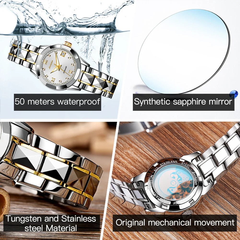 JSDUN Elegant Luxury Women Automatic Mechanical Watches New Waterproof Luminous Lady Wrist Watch Casual Fashion Watch for Women