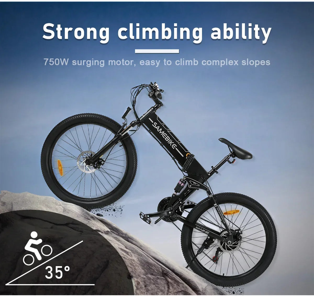 Samebike LO26 Folding Electric Bicycle 26inch 750W 48V13AH Battery Adult Mountain EBike Snow Cycling E Bike 35KMH Electric Bike