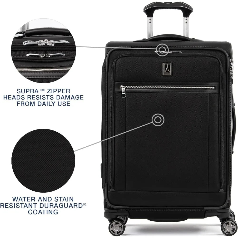 Platinum Elite Softside Expandable Checked Luggage, 8 Wheel Spinner Suitcase, TSA Lock, Men and Women,  25-Inch