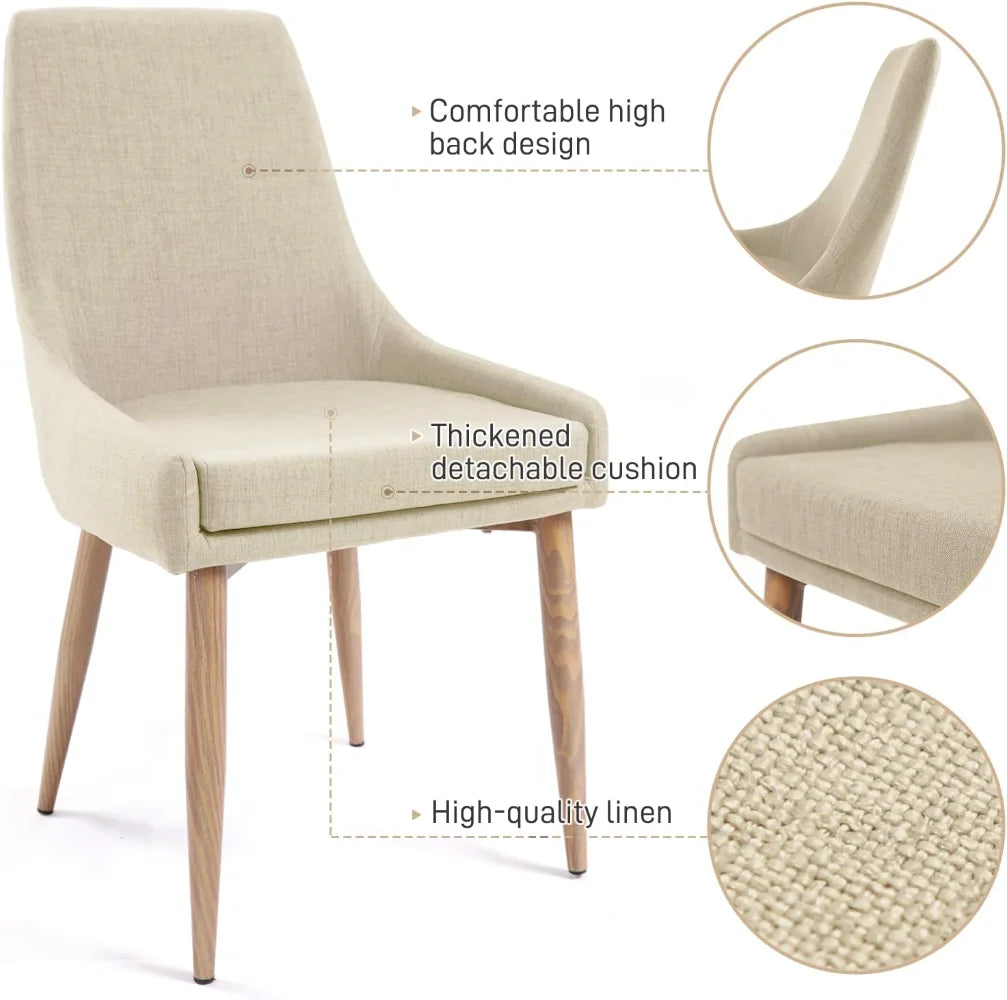 E&D FURNITURE Dining Chairs, Living Room Chair Set of 4 Accent Chair with High Back Beige Fabric Dining