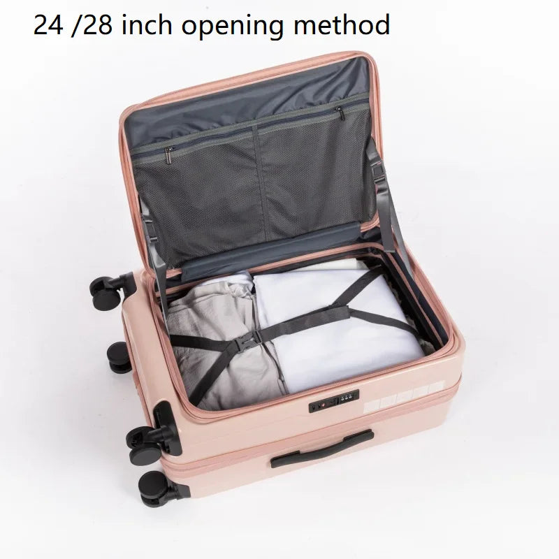 PC Multifunctional Trolley Case20Inch Front Open Cover Zipper Luggage Boarding Password Universal Wheel Suitcase Extendable