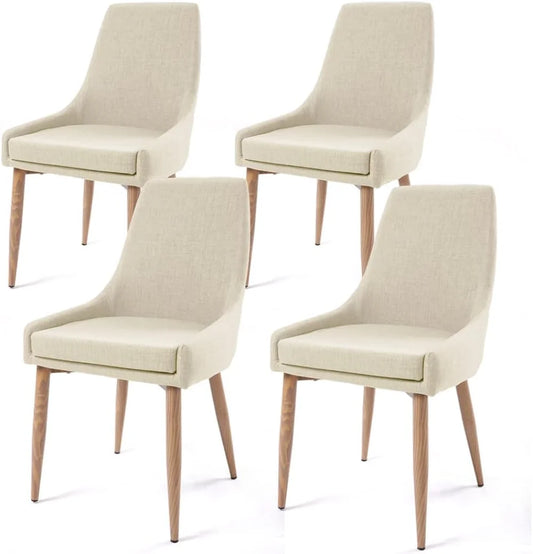 E&D FURNITURE Dining Chairs, Living Room Chair Set of 4 Accent Chair with High Back Beige Fabric Dining