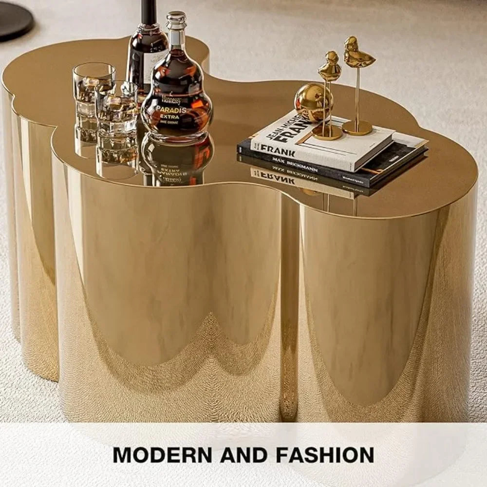 Modern Gold Stainless Coffee Table, Small Cloud Fashion Design Accent Table End Table for Living Room Bedroom