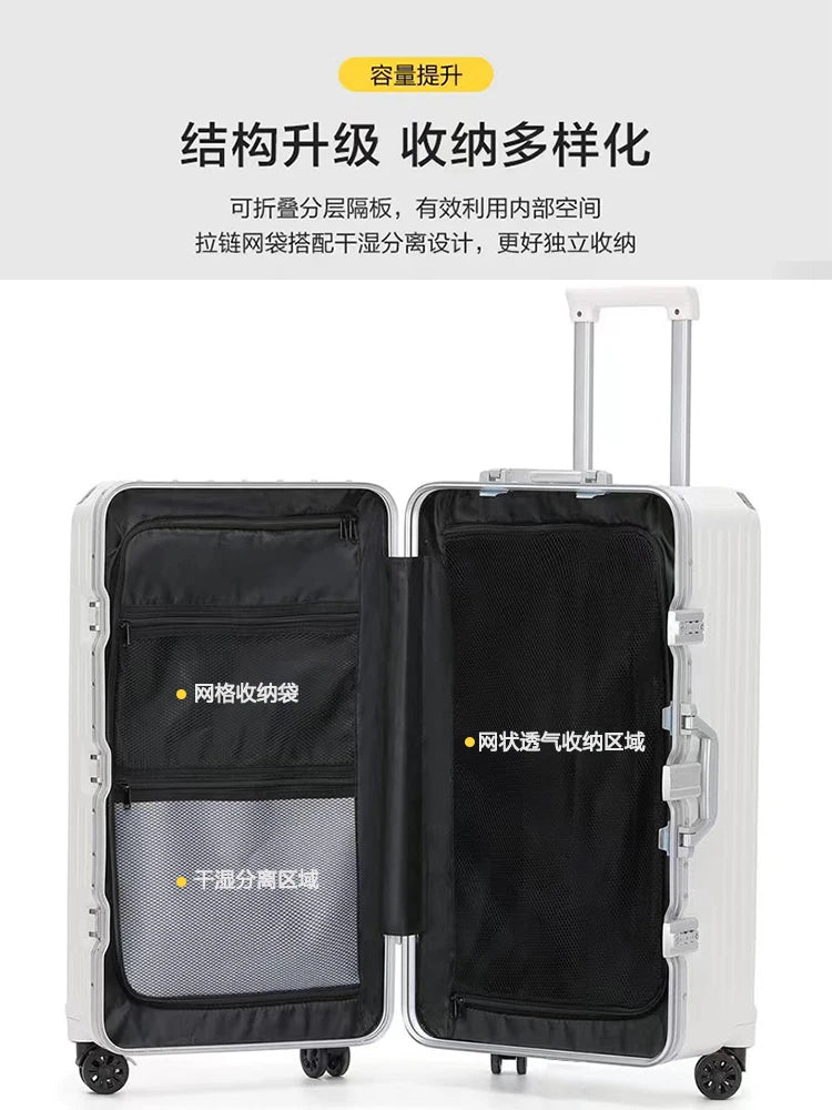 Large-capacity aluminum frame suitcase, multi-functional trolley box, universal wheel, new travel box for men and women