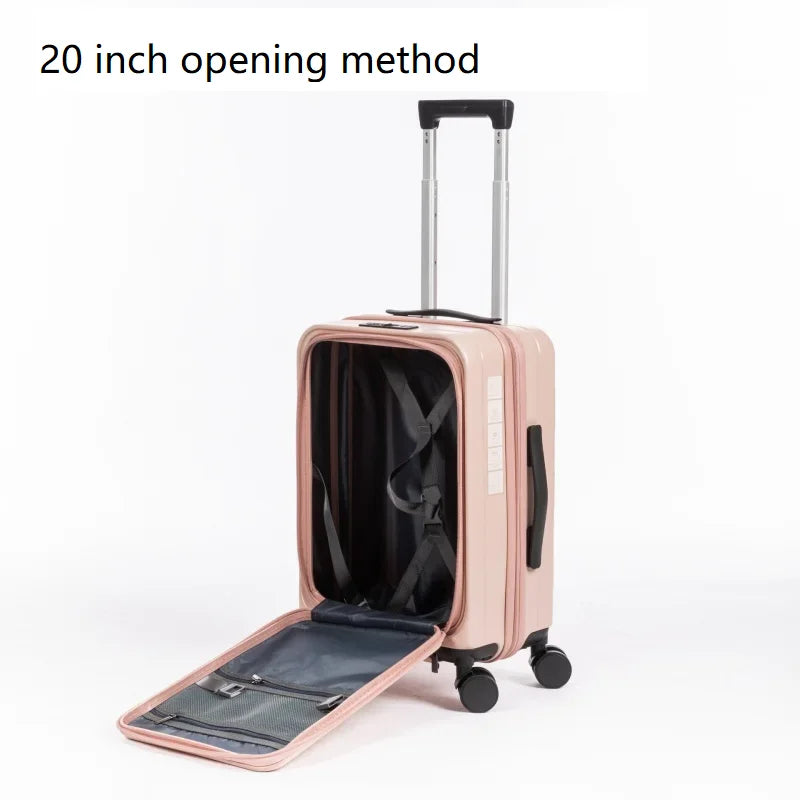 PC Multifunctional Trolley Case20Inch Front Open Cover Zipper Luggage Boarding Password Universal Wheel Suitcase Extendable