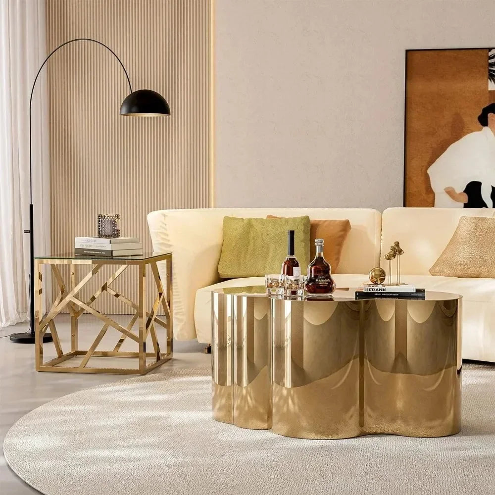 Modern Gold Stainless Coffee Table, Small Cloud Fashion Design Accent Table End Table for Living Room Bedroom